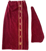 Набор для сауны женский 100% хлопок (парео 95*130 см. + чалма), бордовый - фото