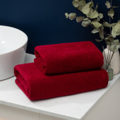 Набор махровых полотенец Sandal "SuperSoft" 50х100 и 70х140 см., цвет - бордовый, пл. 500 гр. - фото