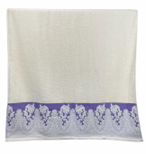 Махровое полотенце Abu Dabi 70*140 см., цвет - молочный, с фиолетовым бордюром (0439), плотность 500 гр., 2-я нить. - фото