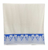 Махровое полотенце Abu Dabi 70*140 см., цвет - молочный, с синим бордюром (0439), плотность 500 гр., 2-я нить. - фото