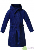 Халат махровый детский с капюшоном, цвет темно-синий - фото