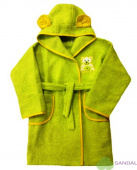 Халат махровый/ваф. детский с капюшоном, с вышивкой, цвет зеленый - фото