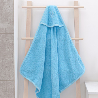 Детское полотенце-уголок для купания, 75*75 см., цвет голубой. - фото