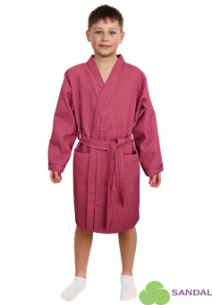 Халат вафельный детский кимоно, цвет бордо - фото