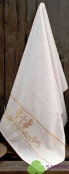 Полотенце махровое для крещения 70х140см, цвет белый-золото Т-001 - фото