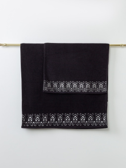 Подарочный набор махровых полотенец Sandal из 2-х шт. (50*90 и 70*140 см.), цвет - чёрный (0408), плотность 500 гр. - фото