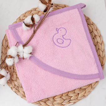 Детское полотенце-уголок для купания, 75*75 см., цвет розовый. - фото