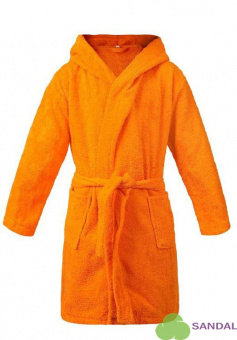 Халат махровый детский с капюшоном, цвет оранжевый - фото