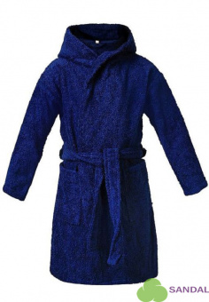 Халат махровый детский с капюшоном, цвет темно-синий - фото