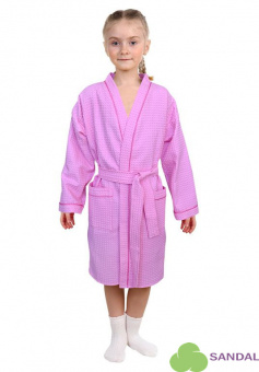 Халат вафельный детский кимоно, цвет сирень - фото