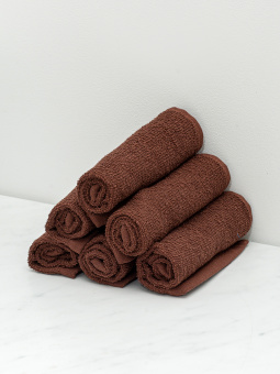 Набор махровых салфеток осибори Sandal "оптима" 30*30 см., цвет - коричневый, плотность 380 гр. - 6 шт - фото