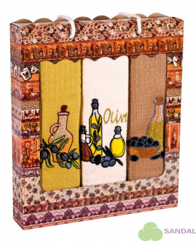 Набор вафельных полотенец тройка - Оливка арт. Т-32 - фото