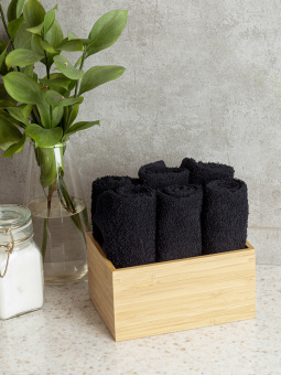 Набор махровых салфеток осибори Sandal "оптима" 30*30 см., цвет - чёрный, плотность 380 гр. - 6 шт - фото