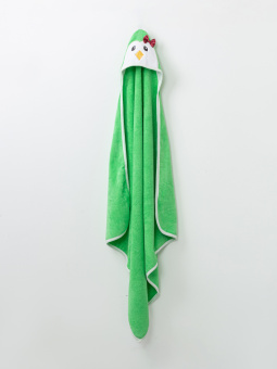 Полотенце-уголок SANDAL детское для купания "пингвин с бантиком" для девочек, 100*100 см., цвет - салатовый - фото